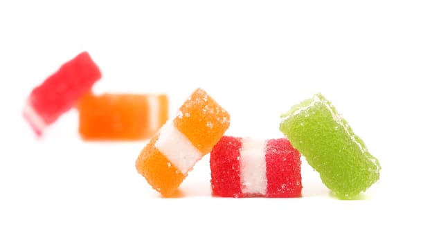 Classic fruit jelly. Close up. White background.