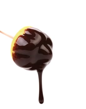 Marshmallow in chocolate syrop. Isolated. White background.