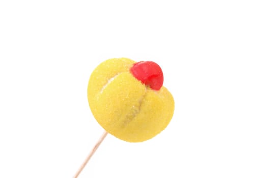 Marshmallow in form of a pumpkin. White background.