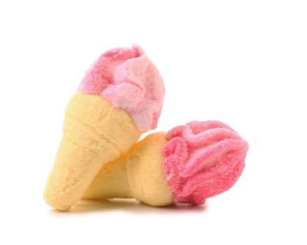 Marshmallow in form of ice cream. White background.