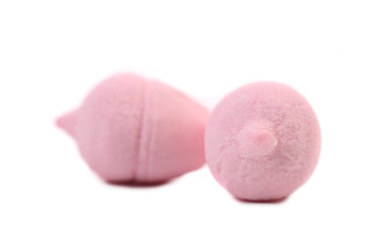 Marshmallow in form of a acorn. White background.