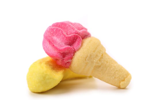 Two different marshmallow. Close up. White background.