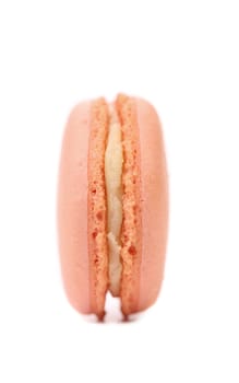 One macaron cake. Side view. White background.