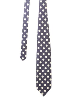 Blue tie with white polka. White background.