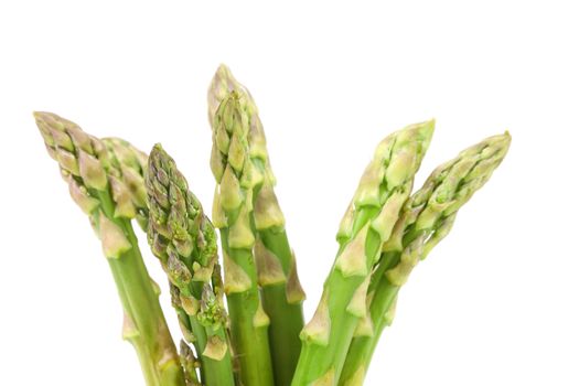 Close-up of top asparaguses isolated on a white background