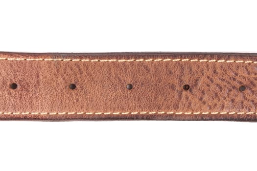 Fradment of brown belt. Close up. White background.