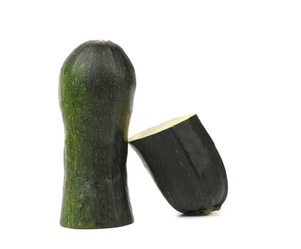 Split fresh marrow sqwash on a white background.