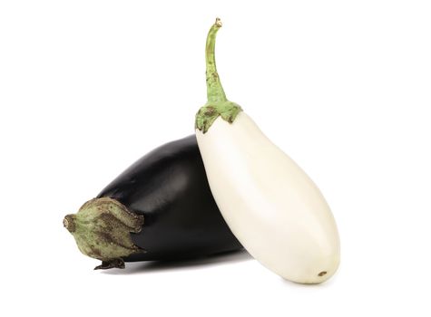 Black and white eggplants isolated on a white background.