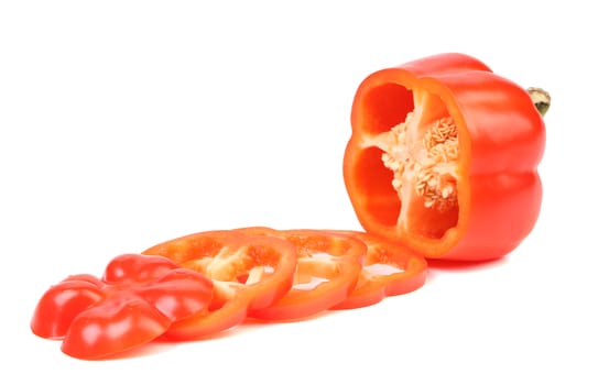 Red sweet cut pepper on a white background