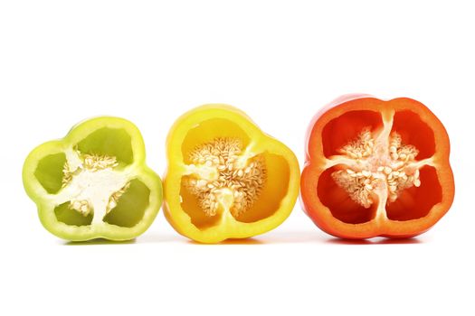 Three half of bell pepper on white background