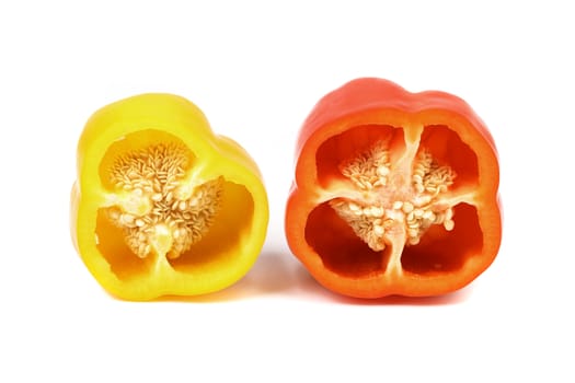 Two half of bell pepper on white background