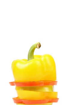 Stack of slices pepper. Isolated on a white background