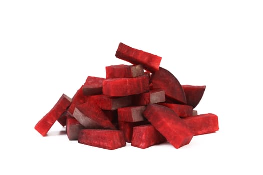 Fresh segments of a beet on a white background