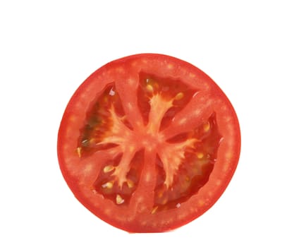 Tomato slice isolated on white background, top view