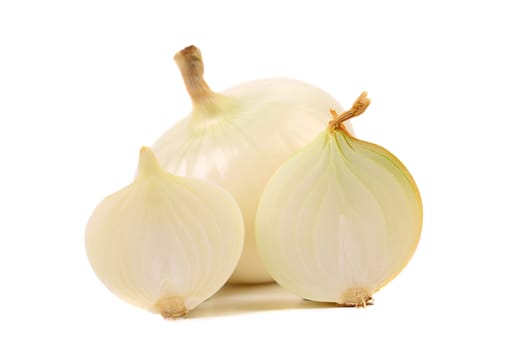 white onion and slices isolated on a white background