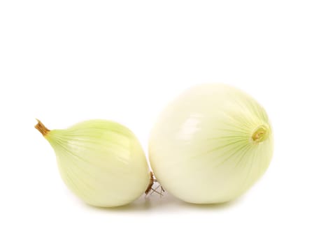 Peeled white onions isolated on a white background