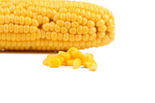 Tasty yellow ear of corn isolated on a white background