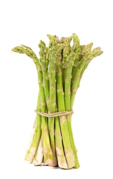 Bunch of fresh asparagus on a white background