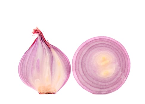 Different sliced red onion isolated on a white background