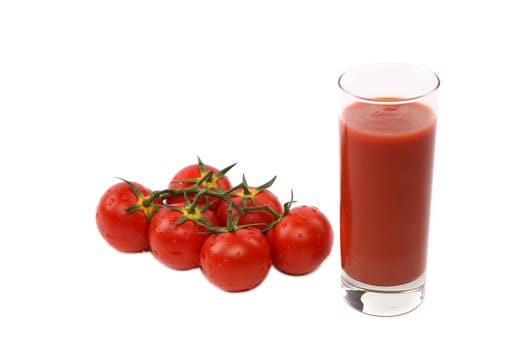 Tomato juice and tomato isolated on white background