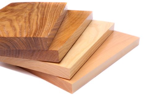 Four boards (acacia, oak, elm, lime). White background.
