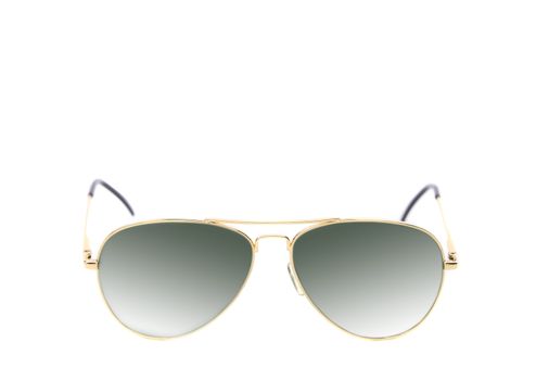 Sunglasses of yellow and white gold on a white background.
