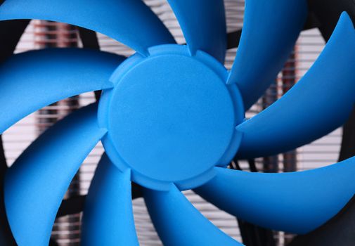 Blue computer fan for PC case. on a white background