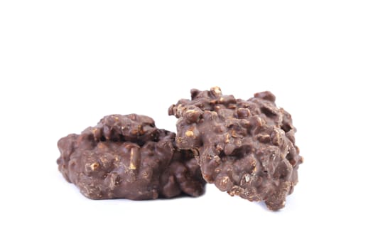 Chocolate fudge brownies with nuts. White background.