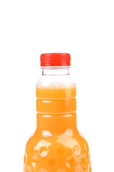 Top bottle of orange juice. White background.