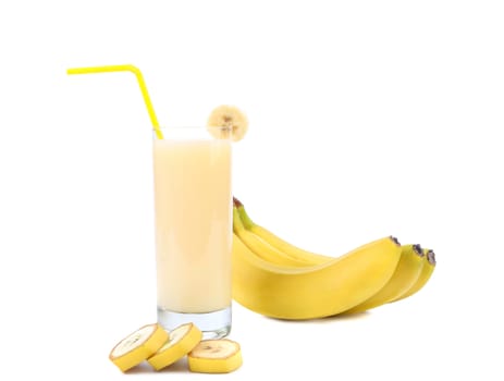 Banana and juice isolated on a white background.
