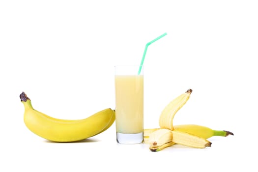 Banana and juice isolated on a white background.