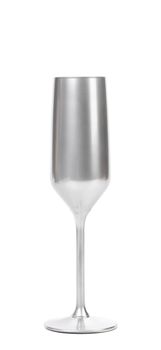 Silver champagne glass isolated on a white background.
