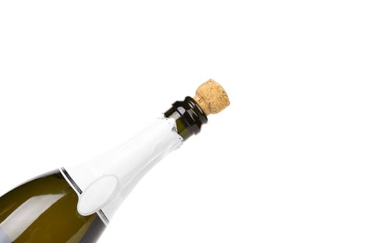 Opening a bottle of champange. White background.