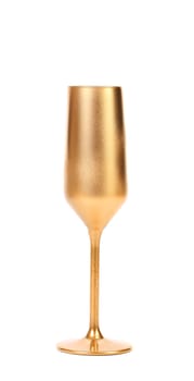 Golden champagne glass isolated on a white background.