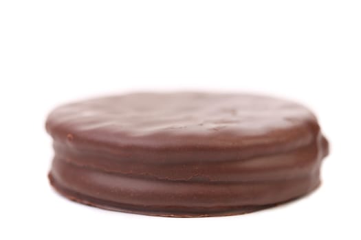Biscuit sandwich with chocolate. Isolated. White background.