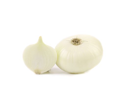 White onion and slice on a white background