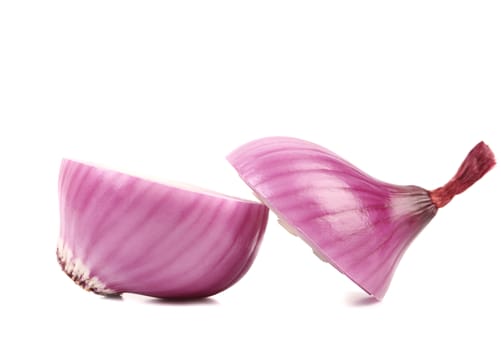 Splitted violet onion on a white backgroynd