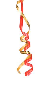 Red and Golden Curl Party Streamers Hanging Down isolated on white background