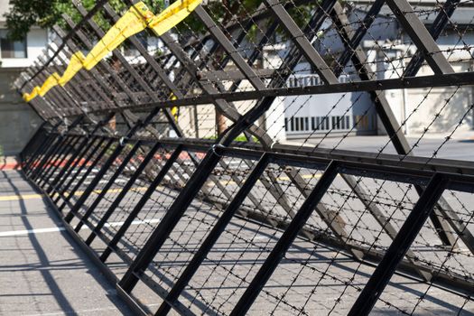 Riot barriers in street