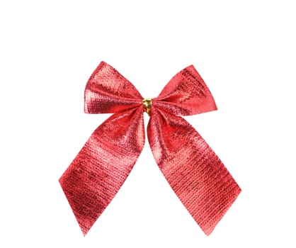 Festive red bow made of ribbon isolated on white