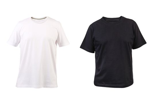 Black and white man T-shirt. White background.