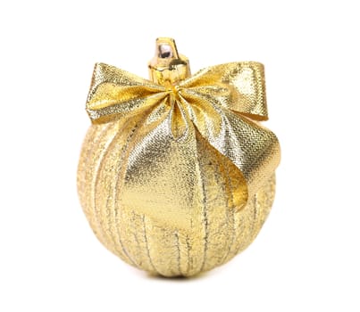 Golden ball for the Christmas tree. White background.