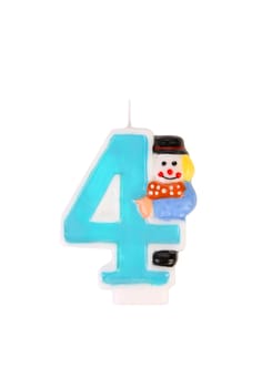 Candle in the form of four figures. White background.