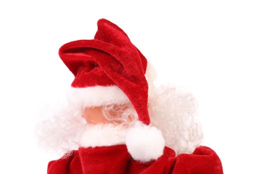 Top of Santa Claus. Back view. White background.