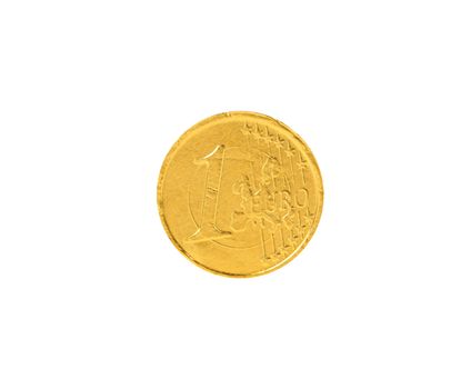 Chocolate bar in foil like coins. White background.