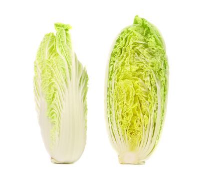 Fresh Chinese cabbage vegetable and slice on a white background