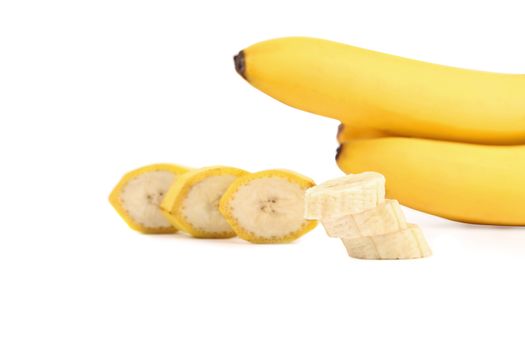 Sliced bananas isolated on a white background