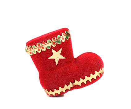 Red felt Christmas stocking. Isolated on a white background.