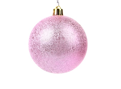 Pink dull christmas ball on a white background