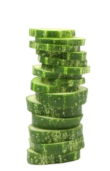 Stack juicy cucumber on a white background
